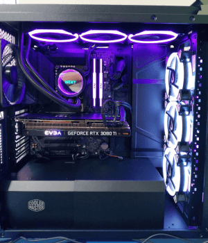 Montagem de pc gamer com gabinete cooler master preto com water cooler nzxt com display led